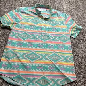 Chubbies Men's Aloha Shirt Large Short Sleeve Aztec Print Button Up‎
